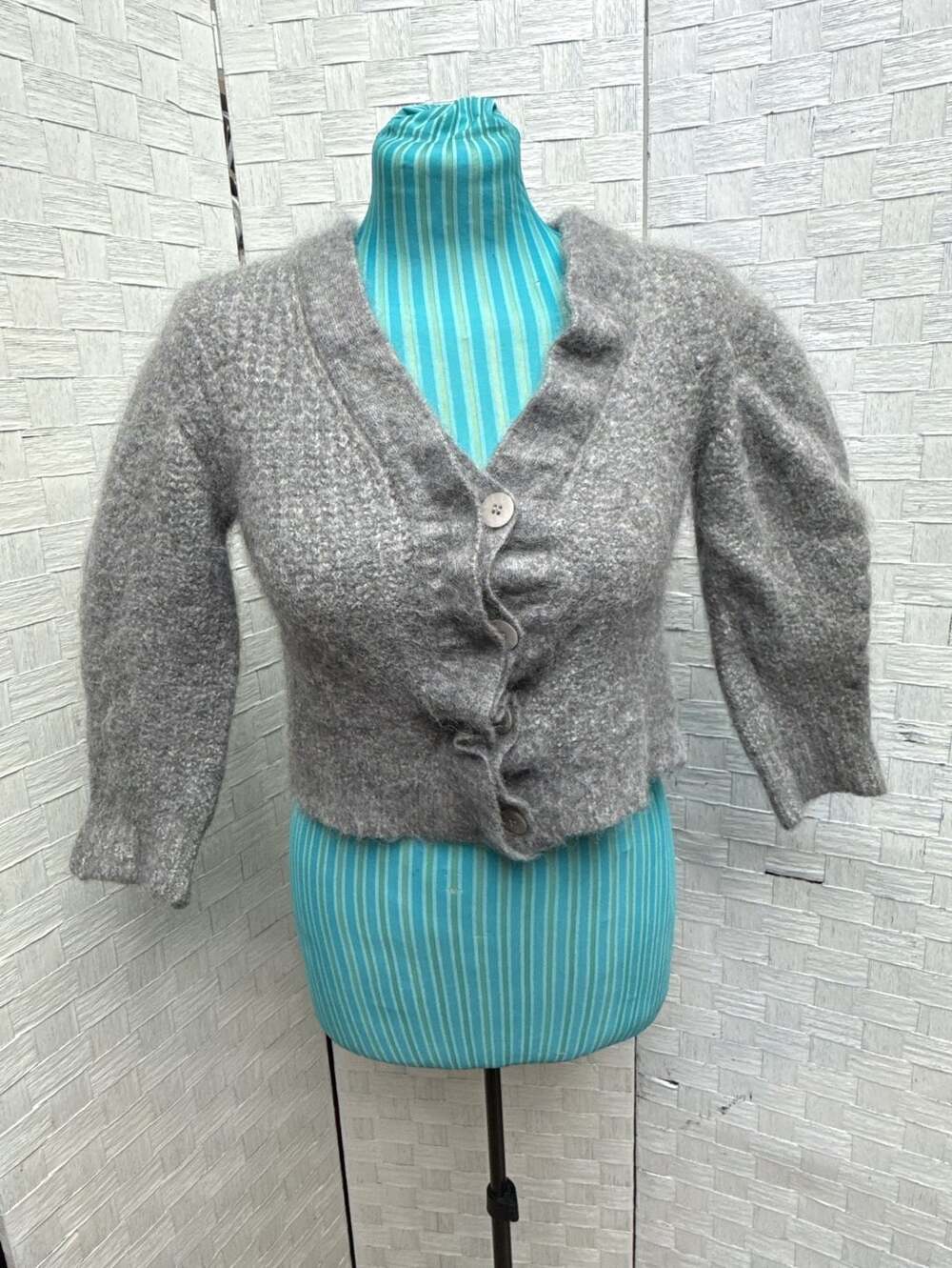 Ba&Sh Cardigan Size 2 Gray Fuzzy Button Front Knit